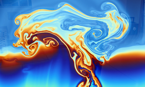 flow exhibit: colored fluid layers
